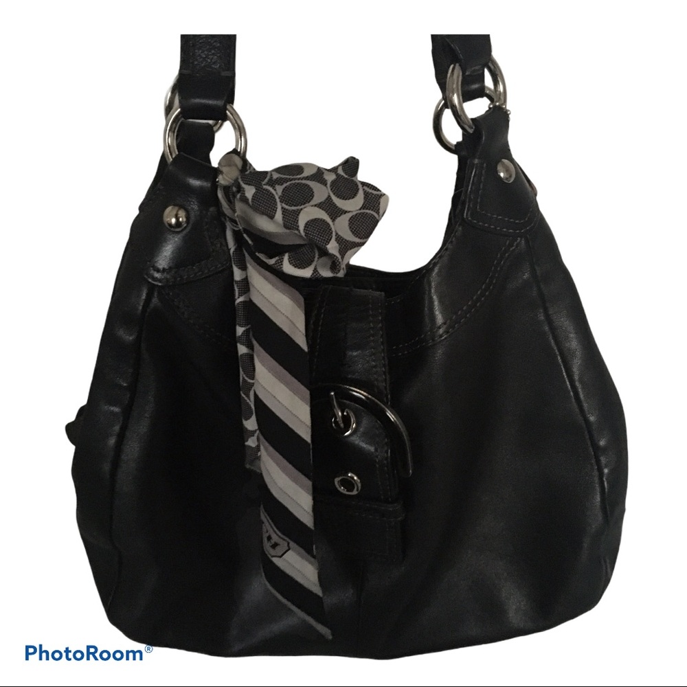Coach hobo black leather purse w/scarf some wear